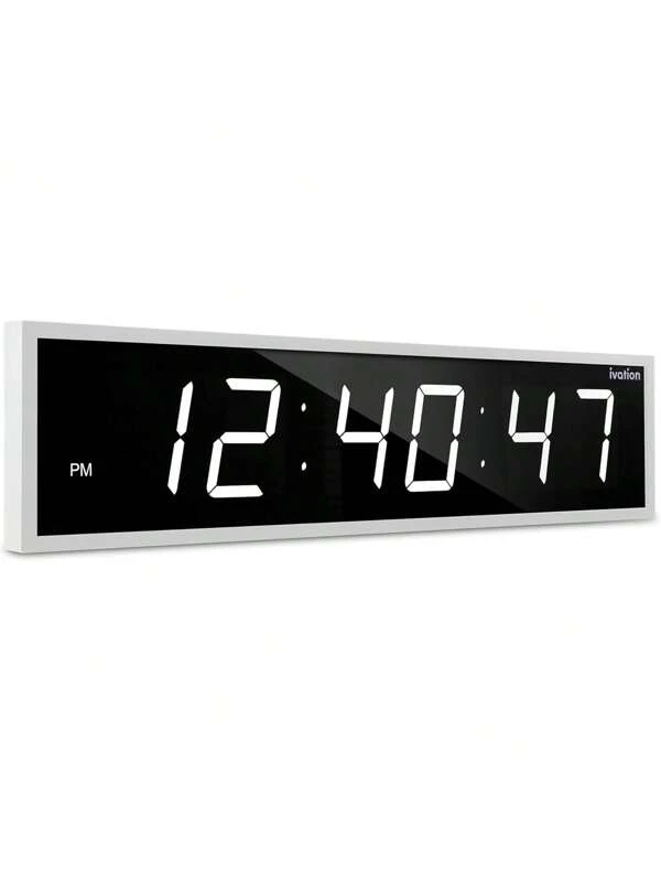 IVATION Ivation 24" Large Digital LED Wall Clock, Big Oversized Large Digital Clock with 6-Level Adjustable Brightness, Mounting Holes & Hardware, Large LED Clock Designed for Shelf or Wall Mount Display White
