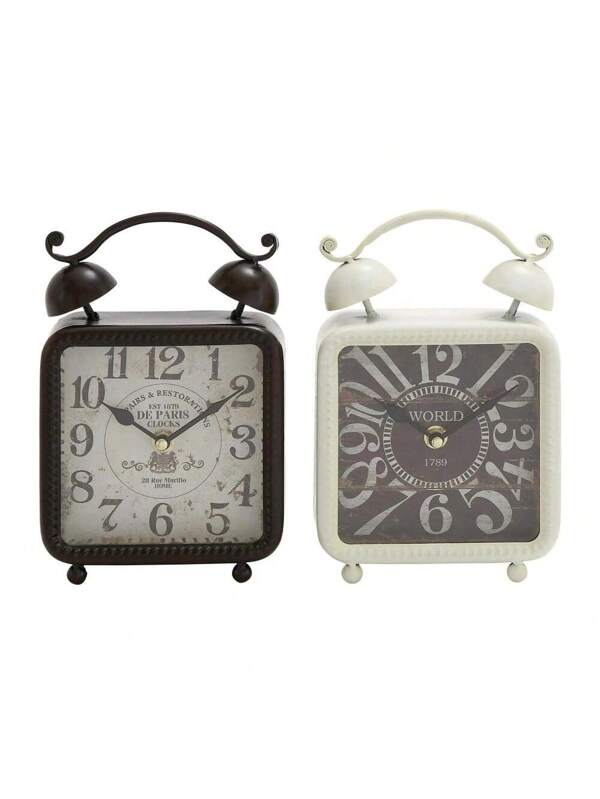 DecMode 9" Black Glass Bell Top Clock, Set Of 2 DecMode